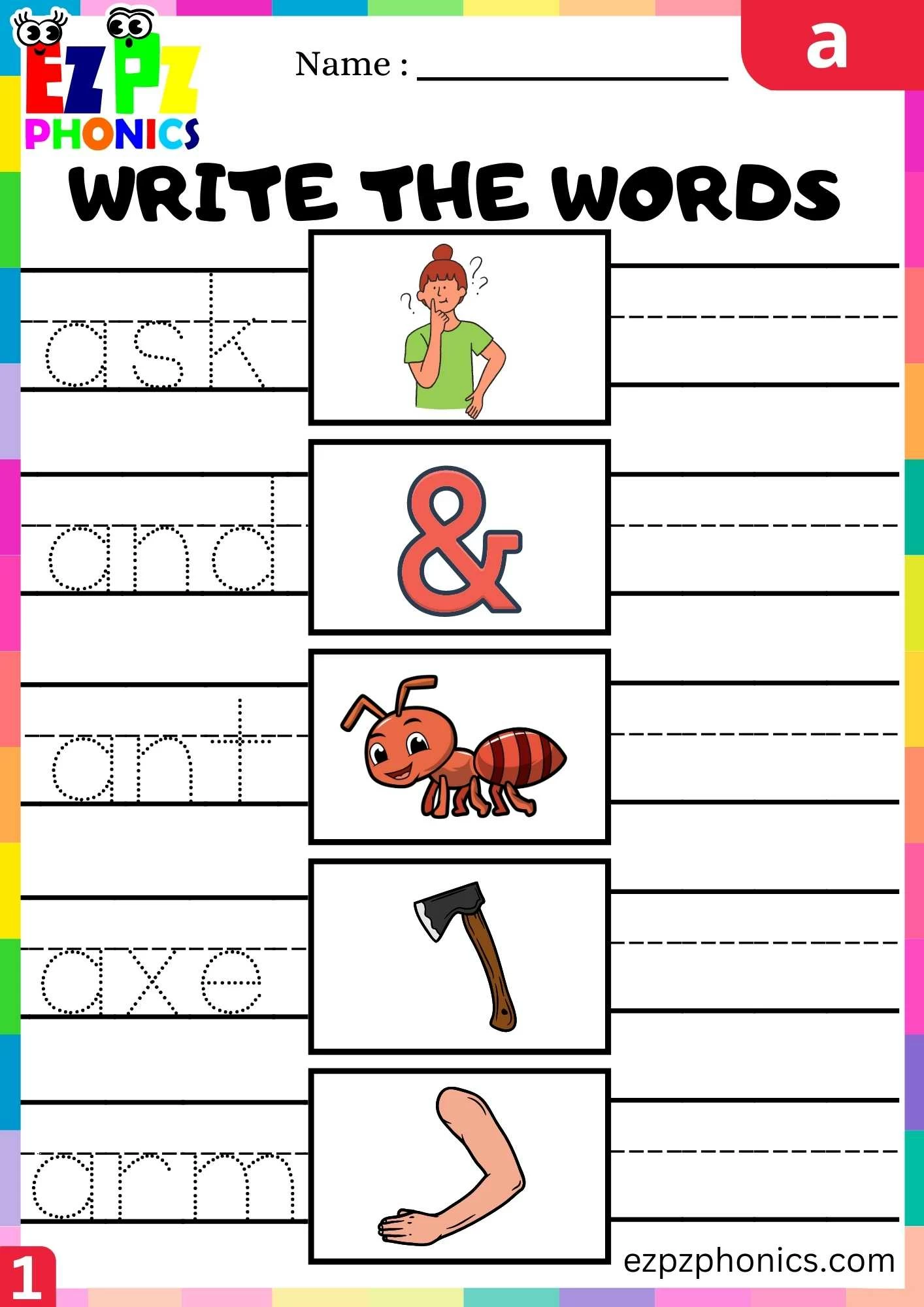 Letter a Write the Words Beginning Sounds Worksheet